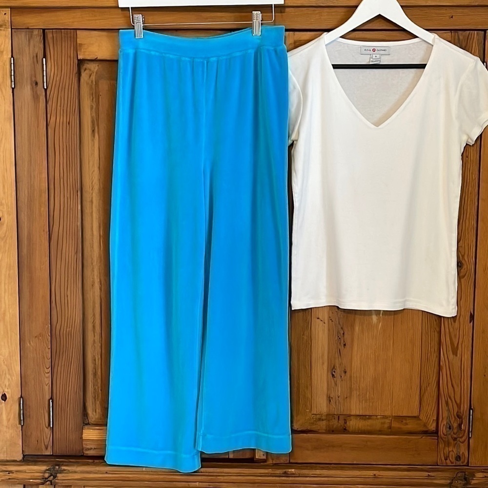 Saks Fifth Ave. Real Clothes Aqua Blue Velour High Waisted Pants Sz. S - Picture 5 of 17